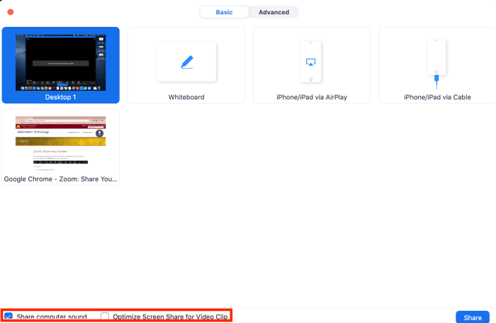 Cara share sound di zoom