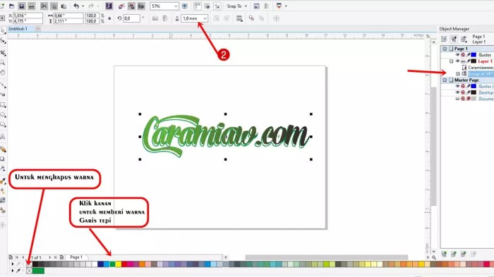 Cara membuat garis tepi pada tulisan di coreldraw
