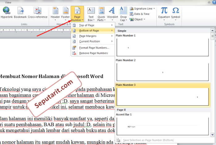 Cara kasih no halaman di ms word