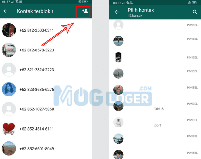 Whatsapp akun membuka blokir buka pilih teman ikon dipojok kanan atas