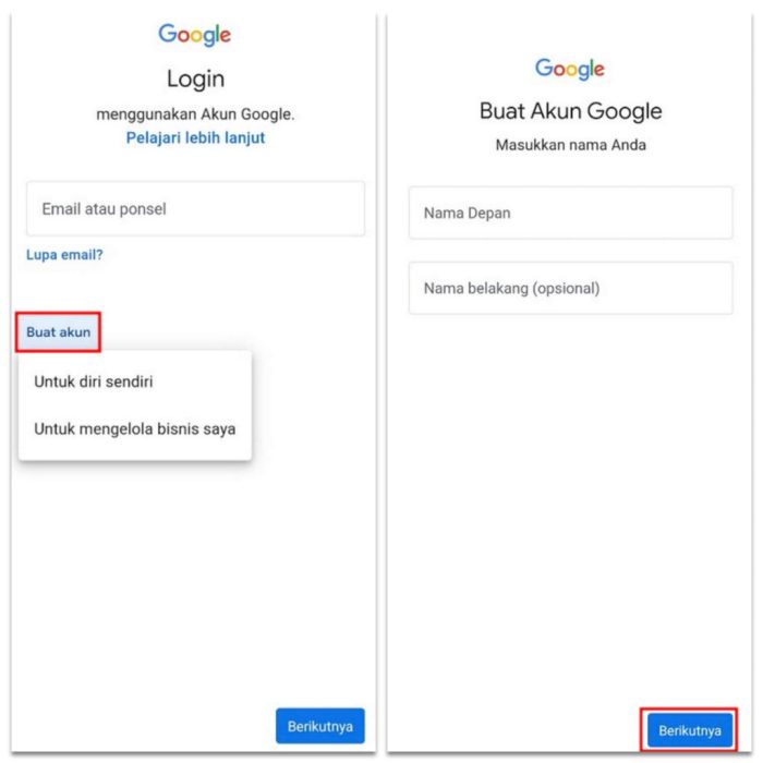 Langkah langkah cara membuat gmail