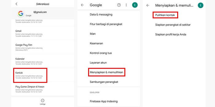 Cara memindah kontak ke email