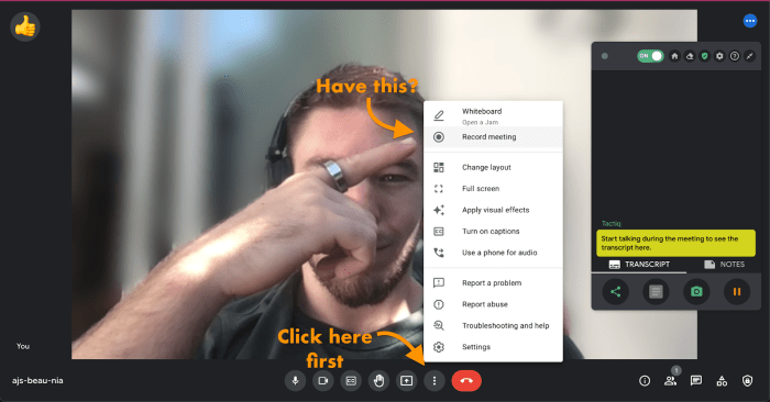 Cara record google meet