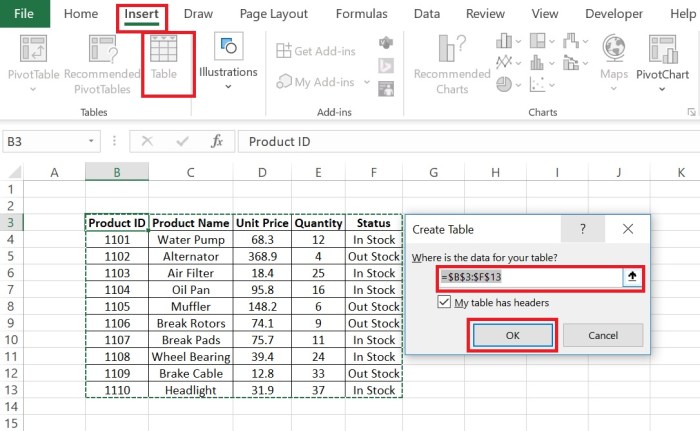 Cara membuat tabel di excel otomatis