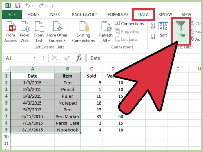 Cara menambah filter di excel