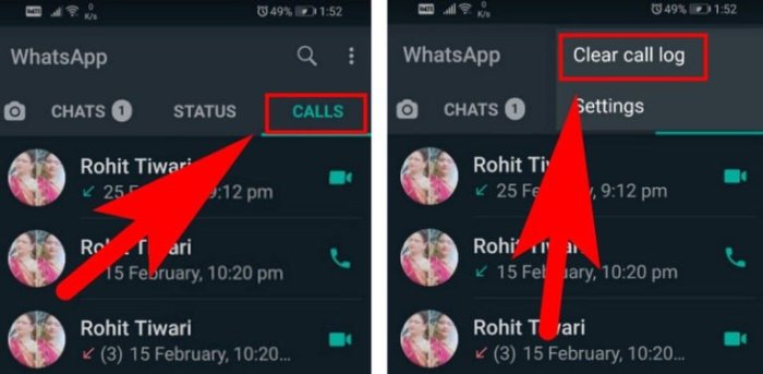 Cara menghapus panggilan di wa