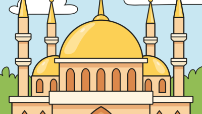 Cara menggambar masjid yang ada orangnya