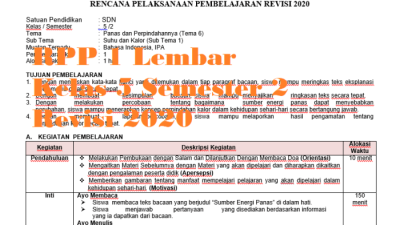 Rpp 1 lembar kelas 5 semester 2 revisi 2020