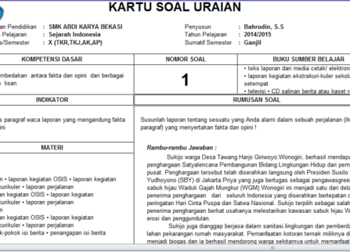 Soal Ulangan Harian Kelas 5 Semester 1 Kurikulum 2013