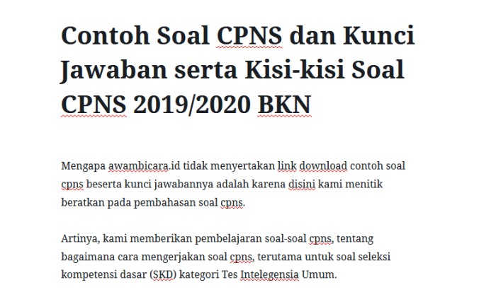 Contoh soal tes cpns 2018