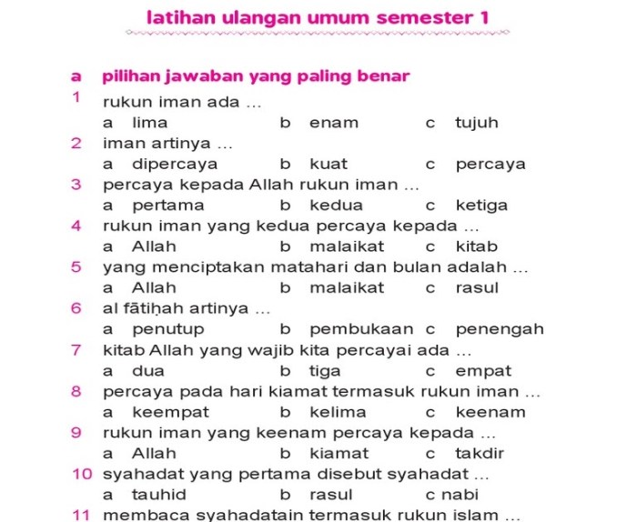 Soal uts agama islam kelas 1 sd kurikulum 2013