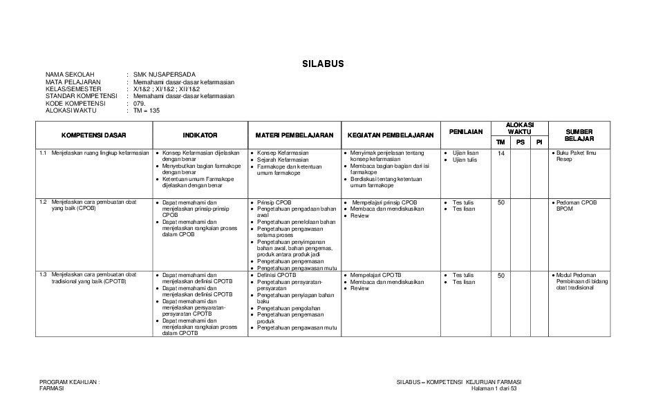 Silabus smk kurikulum 2013 revisi 2018