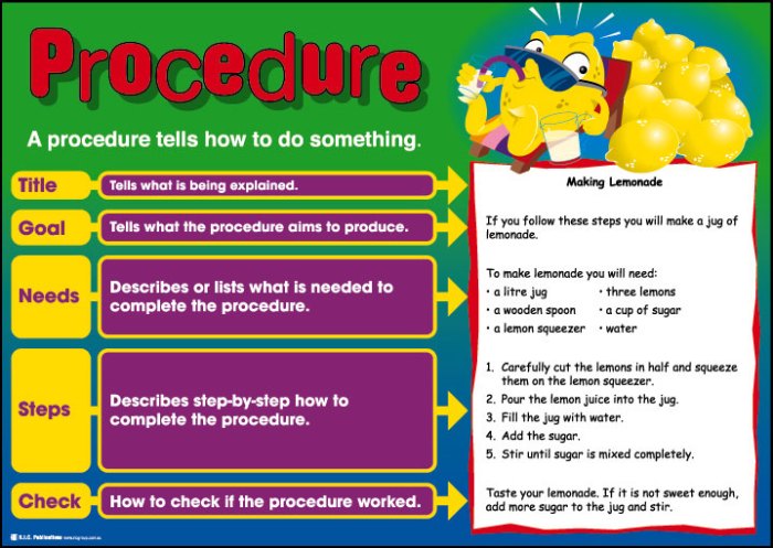 Generic structure of procedure text