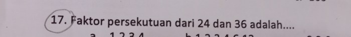 Faktor persekutuan dari 36 dan 42 adalah