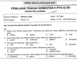 Soal UTS Kelas 3 SD Semester 1 2017 Materi dan Strategi Belajar