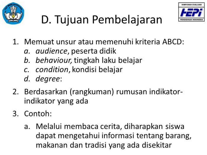 Contoh indikator dan tujuan pembelajaran dalam rpp