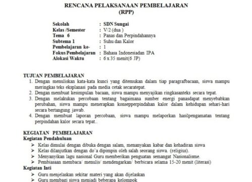Contoh RPP Satu Lembar Matematika Kelas 5 SD