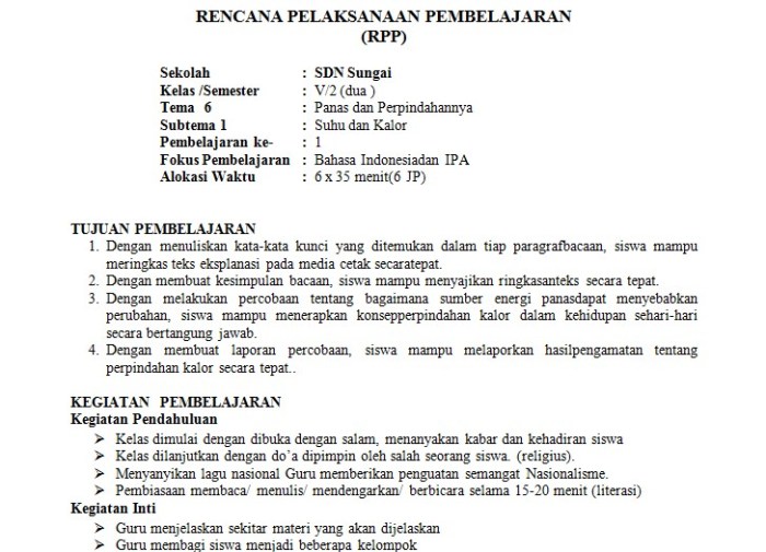 Contoh rpp satu lembar