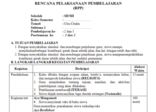 RPP Satu Lembar  Inovasi Pembelajaran yang Efektif
