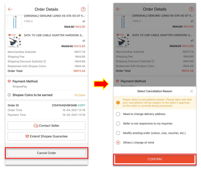 Cara mengcancel pesanan di shopee
