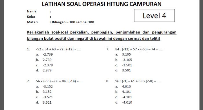 Cara operasi hitung bilangan bulat