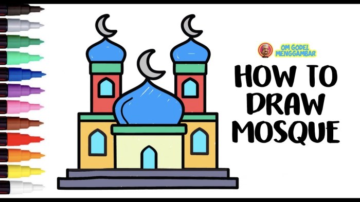 Cara menggambar masjid yang ada orangnya