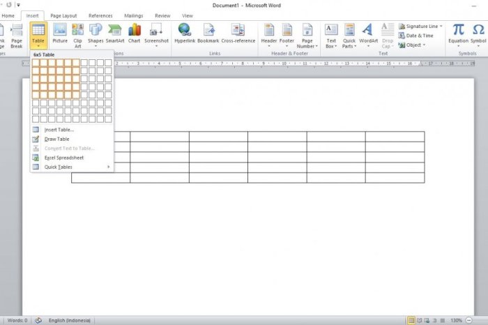 Cara menambah tabel di word 2010
