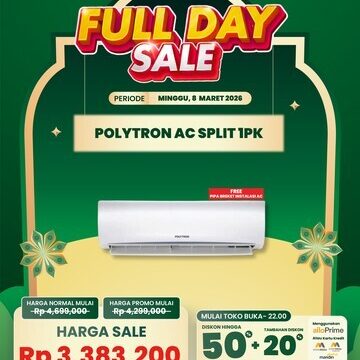 Promo Terpanas Transmart! AC Polytron 1 PK Harga Menggila 8 Maret 2026!